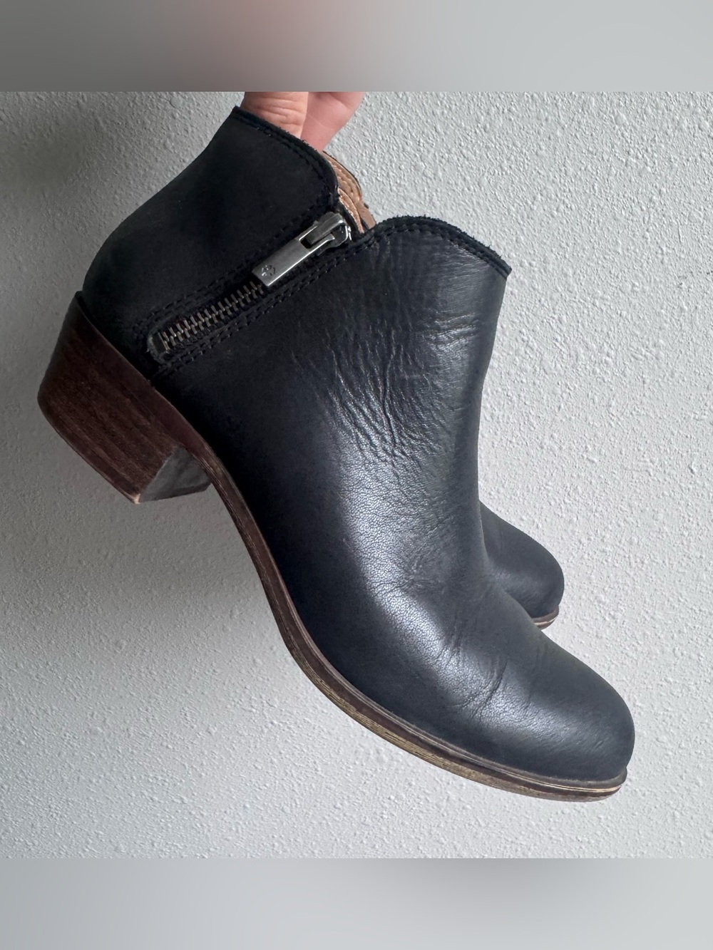 Lucky Black Leather Ankle Boot with Double Side Zippers 7.5
